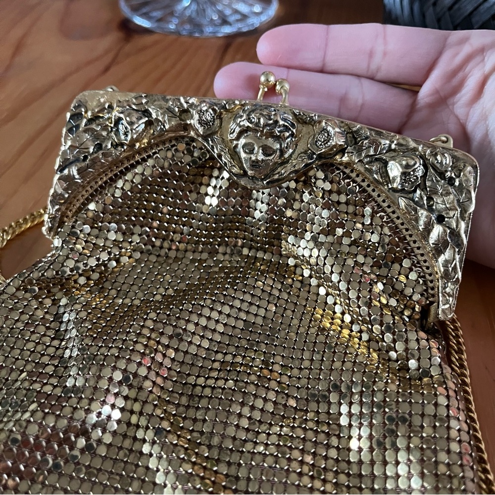 Vintage Whiting and Davis Face Flower Mesh Gold Purse Shoulder Bag Rare Chain - Picture 6 of 16